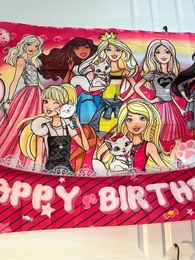 Barbie Pink Multicolor Happy Birthday Party Backdrop